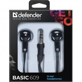 Наушники DEFENDER Basic 609, проводные, 1,1 м, стерео, вкладыши, черные, 63609