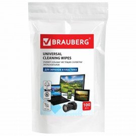 Салфетки для экранов всех типов и пластика (запасной блок) BRAUBERG, пакет 100 шт., влажные, 511685