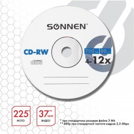 Диск CD-RW SONNEN, 700 Mb, 4-12x, Slim Case (1 штука), 512579