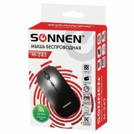 Мышь беспроводная SONNEN M-243, USB, 1600 dpi, 4 кнопки, оптическая, цвет черный, 512646