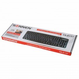 Клавиатура проводная SONNEN KB-8137, USB, 104 клавиши + 12 дополнительных, мультимедийная, черная, 512652