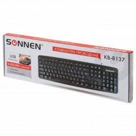 Клавиатура проводная SONNEN KB-8137, USB, 104 клавиши + 12 дополнительных, мультимедийная, черная, 512652