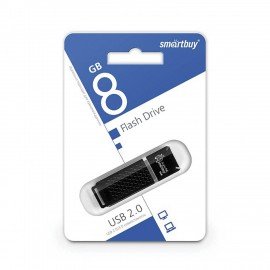 Флеш-диск 8 GB, SMARTBUY Quartz, USB 2.0, черный, SB8GBQZ-K