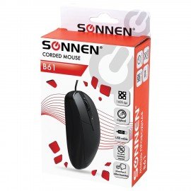 Мышь проводная SONNEN B61, USB, 1600 dpi, 2 кнопки + колесо-кнопка, оптическая, черная, 513513