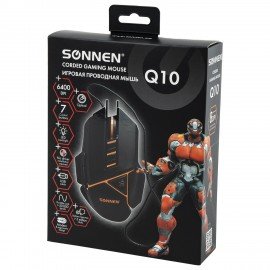 Мышь проводная SONNEN Q10, 7 кнопок, 6400 dpi, LED-подсветка, черная, 513522