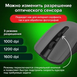 Мышь беспроводная SONNEN V99, USB, 1000/1200/1600 dpi, 4 кнопки, оптическая, серая, 513528