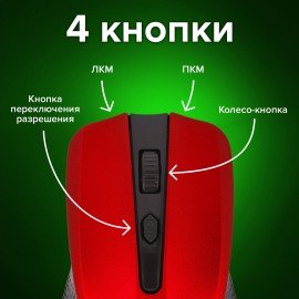 Мышь беспроводная SONNEN V99, USB, 1000/1200/1600 dpi, 4 кнопки, оптическая, красная, 513529