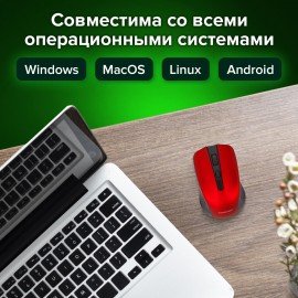 Мышь беспроводная SONNEN V99, USB, 1000/1200/1600 dpi, 4 кнопки, оптическая, красная, 513529