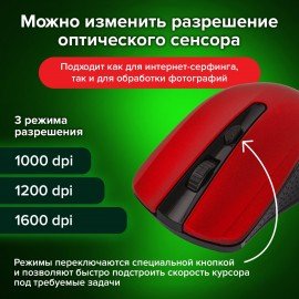 Мышь беспроводная SONNEN V99, USB, 1000/1200/1600 dpi, 4 кнопки, оптическая, красная, 513529