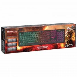 Клавиатура проводная игровая DEFENDER OZOTH GK-106, USB, 104 клавиши, с подсветкой, черная, 45106