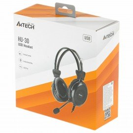 Наушники с микрофоном (гарнитура) A4TECH HU-30, проводные, 2 м, USB, черные, 1379903