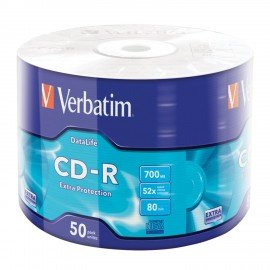 Диски CD-R VERBATIM DataLife, 700 Мб 52x Bulk (термоусадка без шпиля), КОМПЛЕКТ 50 шт, 43787