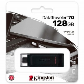 Флеш-диск 128GB KINGSTON DataTraveler 70, разъем Type-C 3.2, черный, DT70/128GB