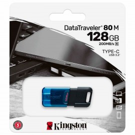 Флеш-диск 128GB KINGSTON DataTraveler 80M, разъем Type-C 3.2, черный, DT80M/128GB