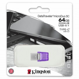 Флеш-диск 64GB KINGSTON DT microDuo 3C, разъем USB 3.1, Type-C,корпус, DTDUO3CG3/64GB