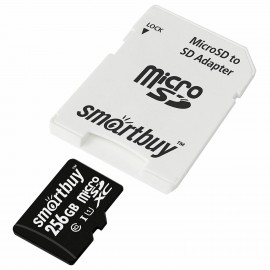 Карта памяти microSDXC 256GB SMARTBUY, UHS-I, 90 Мб/сек (class 10), с адаптером, SB25, SB256GBSDCL10