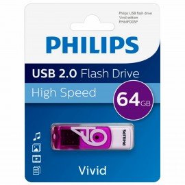 Флеш-диск 64GB PHILIPS VIVID, разъем USB 2.0, фиолетовый, FM64FD05P/97