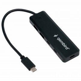 Хаб USB 3.1, 2xUSB, 2xType-C, с доп. пит. (Type-C), кабель Type-C 19 см, черный, GEMBIRD UHB-C425