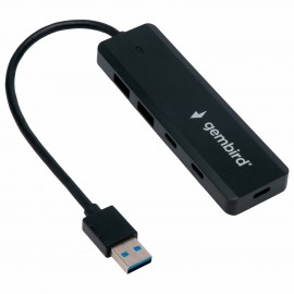 Хаб USB 3.1, 2хUSB, 2хType-C, с доп. пит. (Type-C), кабель USB 19 см, черный, GEMBIRD UHB-C415