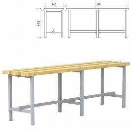 Скамья деревянная на металлокаркасе П-13Д(1500) (1500х340х475 мм)