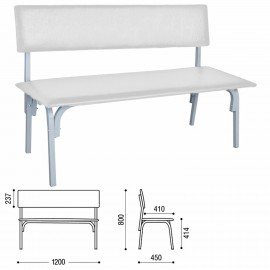 Банкетка со спинкой "Астрид", 1200х450х800 мм, каркас светло-серый, кожзам светло-серый
