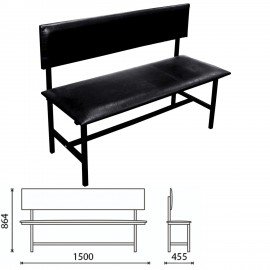 Банкетка со спинкой "Берта" 1500х455х864 мм, усиленная, черный каркас, кожзам черный
