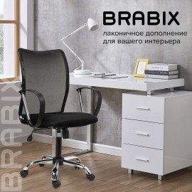 Кресло BRABIX "Spring MG-308", с подлокотниками, хром, ткань черная TW, 531403