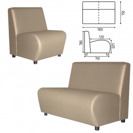 Диван мягкий двухместный "Клауд", "V-600", 1100х750х780 мм, без подлокотников, экокожа, бежевый