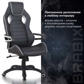 Кресло компьютерное BRABIX "Techno Pro GM-003", экокожа, черное/серое, вставки серые, 531814