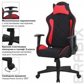 Кресло компьютерное BRABIX "GT Racer GM-101", подушка, ткань, черное/красное, 531820