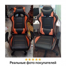 Кресло компьютерное BRABIX "GT Racer GM-100", две подушки, экокожа, черное/оранжевое, 531925