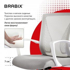 Кресло BRABIX "Wings MG-306", пластик белый, хром, сетка, серое, 532012