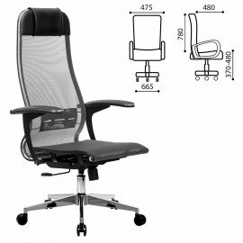 Кресло офисное МЕТТА "К-4-Т" хром, прочная сетка, сиденье и спинка регулируемые, серое