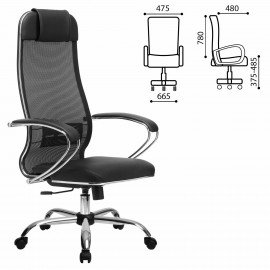 Кресло офисное МЕТТА "К-5.1" хром, ткань-сетка/экокожа, сиденье мягкое, черное
