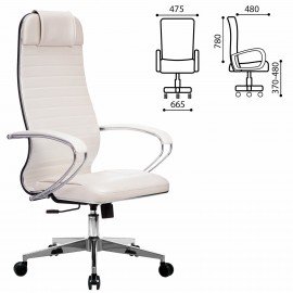 Кресло офисное МЕТТА "К-6" хром, экокожа, сиденье и спинка мягкие, белое