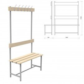 Скамья с вешалкой, спинкой "СВТ 4", 1765х1000х395 мм, 6 крючков, дерево, металлокаркас