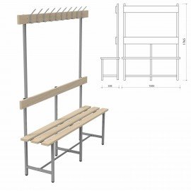 Скамья с вешалкой, спинкой "СВТ 5", 1765х1500х395 мм, 10 крючков, каркас металлический серый, сиденье дерево