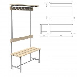 Скамья с вешалкой, спинкой и полкой "СВТ 7", 1760х1000х395 мм, 6 крючков, дерево, металл