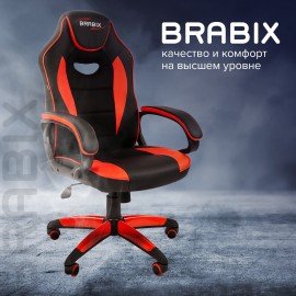 Кресло компьютерное BRABIX "Blaze GM-162", TW/экокожа, черное/красное, 532580, 7083508