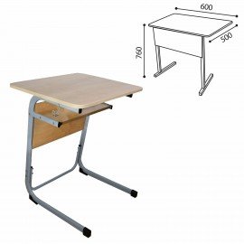 Стол-парта 1-местный нерегулируемый "Атлант", 600х500х760 мм, рост 6, серый каркас, ЛДСП клён