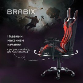 Кресло компьютерное BRABIX "Hunter GM-130", две подушки, экокожа, черное/красное, 532797