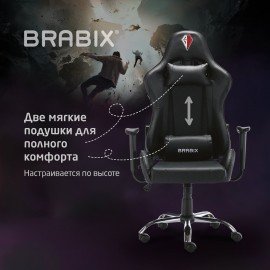 Кресло компьютерное BRABIX "Hunter GM-130", две подушки, экокожа, черное, 532798