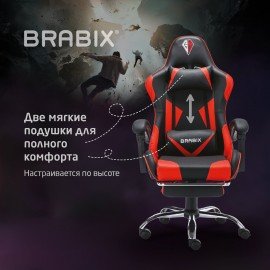 Кресло компьютерное BRABIX "Dexter GM-135", подножка, две подушки, экокожа, черное/красное, 532799