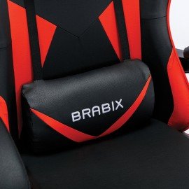 Кресло компьютерное BRABIX "Dexter GM-135", подножка, две подушки, экокожа, черное/красное, 532799