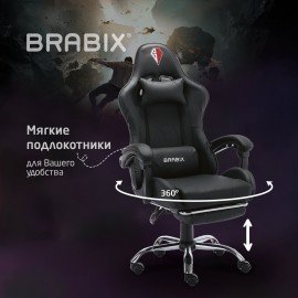 Кресло компьютерное BRABIX "Dexter GM-135", подножка, две подушки, экокожа, черное, 532800