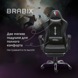 Кресло компьютерное BRABIX "Dexter GM-135", подножка, две подушки, экокожа, черное, 532800