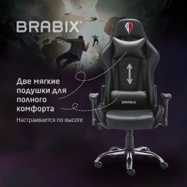 Кресло компьютерное BRABIX "Lumen GM-150 RGB", подсветка, две подушки, экокожа, черное, 532801