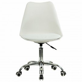 Кресло стул BRABIX "Eames MG-310 CH", хром, пластик белый, экокожа белая, 532923