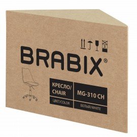 Кресло стул BRABIX "Eames MG-310 CH", хром, пластик белый, экокожа белая, 532923