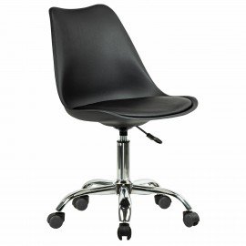 Кресло стул BRABIX "Eames MG-310 CH", хром, пластик черный, экокожа черная, 532925